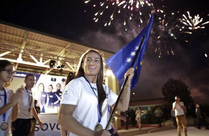 Kelmendi, a finales de julio en Pristina, en la entrega de la bandera para los Juegos.