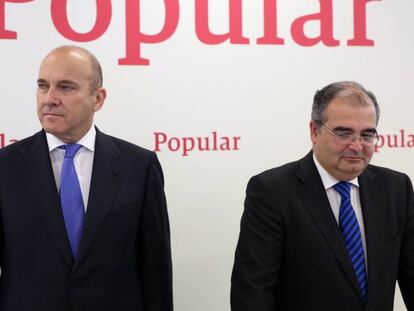 &Aacute;ngel Ron, presidente del Banco Popular, derecha, con Pedro Larena, consejero delegado en 2017.