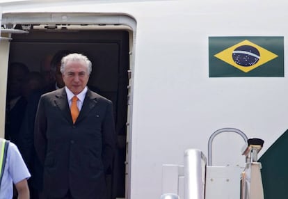 O presidente brasileiro, Michel Temer, no aeroporto internacional de Xiaoshan em Hangzhou (China)