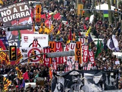 Cabecera de la manifestación que ha recorrido el centro de Barcelona.