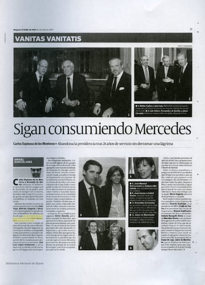 Artículo de 'El Día de Valladolid', publicado el 2 de julio de 2009. Carlos Espinosa de los Monteros ofreció en verano de 2009 un cóctel para celebrar su despedida como presidente de Mercedes-Benz España. El periodista Israel García-Juez hizo un artículo del evento en el que se congraciaba de ser amigo del duque de Valtierra y de sus hijos, en especial del mayor, Iván, su compañero de correrías nocturnas. "Con el primogénito he pasado noches inolvidables de soltería, antes de que ese portento de la arquitectura llamada Rocío Monasterio entrara en su vida", escribió en la sección de sociales. El único pero es que Monasterio, todavía, no era arquitecta. Le faltaban cuatro meses para presentar su proyecto fin de carrera y un mes más para colegiarse en el COAM.