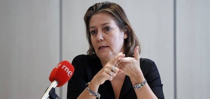 Rachel Picard, CEO de Voyage SNCF (la entidad de SNCF para la alta velocidad en el transporte de viajeros) durante su comparecencia hoy ante los medios.