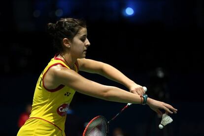 Carolina Marín en su debut en la Copa de Maestros de bádminton.