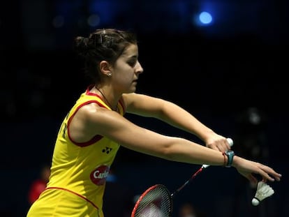 Carolina Marín en su debut en la Copa de Maestros de bádminton.