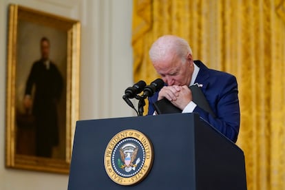 Joe Biden, el jueves durante su comparecencia en la Casa Blanca tras el atentado en Kabul.
