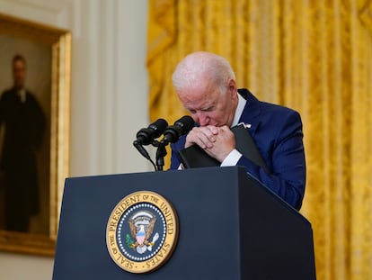 Joe Biden, el jueves durante su comparecencia en la Casa Blanca tras el atentado en Kabul.