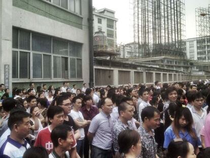 Trabajadores de la factoria Yue Yuen durante la protesta del miércoles