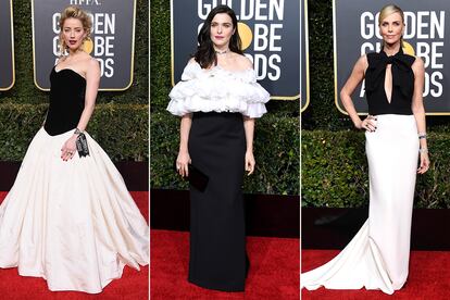 Blanco y negro siempre es una buena idea. Amberd Heard (de Monique Lhuillier), Rachel Weisz (con diseño de Celine) y Charlize Theron (perfecta de Dior) demostraron que no hace falta complicarse para brillar en la alfombra roja. Lejos de arriesgar con colores estridentes, las tres apostaron por el binomio más eterno y elegante.