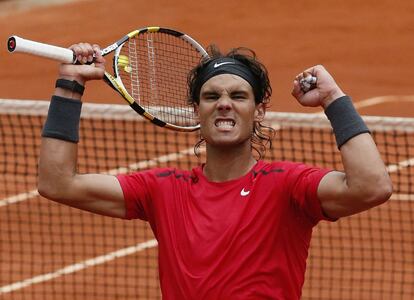 Nadal celebra su pase a semifinales de Roland Garros.