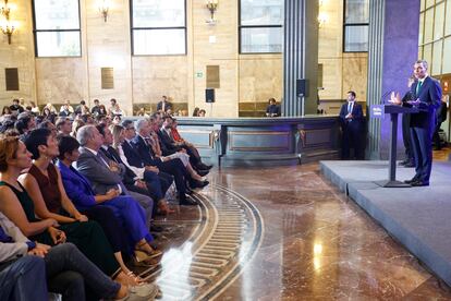 El presidente del Gobierno, Pedro Sánchez, expone sus prioridades para el nuevo curso político en un acto celebrado este miércoles en el Instituto Cervantes, en Madrid.