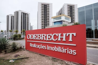 Un cartel de la constructora Odebrecht en la ciudad de Río de Janeiro.