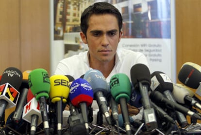 Alberto Contador, durante la rueda de prensa que dio el pasado jueves en un hotel de Pinto.