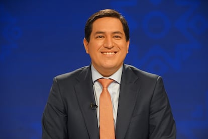 O candidato à presidência do Equador, Andrés Arauz, durante debate em Guayaquil.