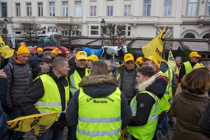 Protesta de agricultores franceses ante el Parlamento Europeo, el 24 de enero en Bruselas.