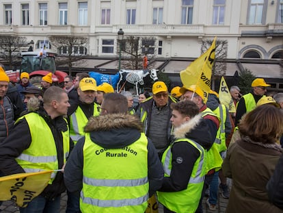 Protesta de agricultores franceses ante el Parlamento Europeo, el 24 de enero en Bruselas.