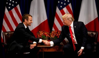 Donald Trump e Emmanuel Macron em Nova York, em 18 de setembro.