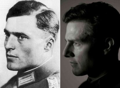 A la izquierda, Claus von Stauffenberg en 1940. A la derecha, Tom Cruise, caracterizado como el militar.