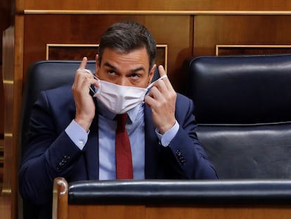 El presidente del Gobierno, Pedro Sánchez, al inicio de la última sesión de control al Ejecutivo este miércoles en el Congreso.