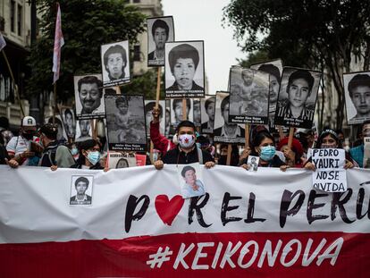 Una imagen de la manifestación contra la candidata presidencial Keiko Fujimori, este sábado en Lima.