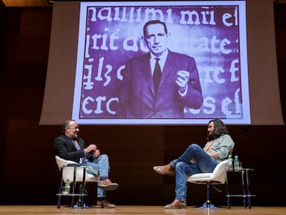 Manuel Jabois (derecha) y Jesús Marchamalo en el I Congreso Internacional Miguel Delibes, el jueves 7.