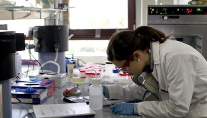 Una investigadora un laboratorio de San Sebastián.
