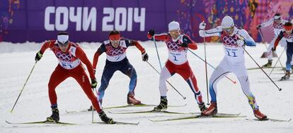 Un momento d ela prueba de skiatlón.