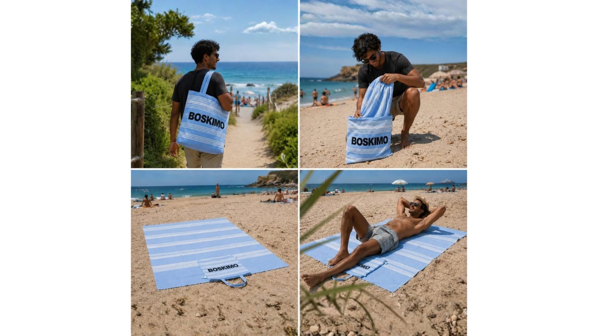 La toalla viene cosida a la bolsa para que todo sea más práctico.