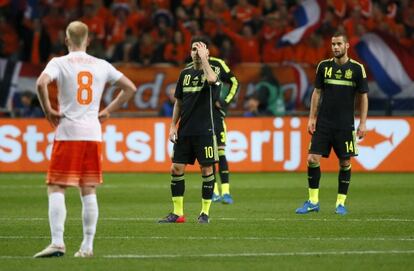 Cesc y Mario Su&aacute;rez, durante el Holanda-Espa&ntilde;a.