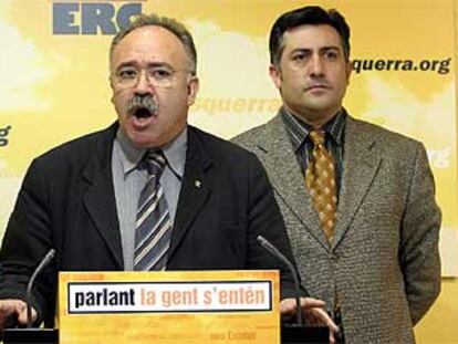 El líder de ERC comparece en rueda de prensa tras la reunión del partido.