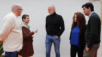 Desde la derecha, Miguel Hurtado, Esther Pujol, Alejandro Palomas, Vicki Bernadet y Manuel Barbero, este jueves durante la presentación en Barcelona de la plataforma contra los abusos en la Iglesia Tolerancia 0.