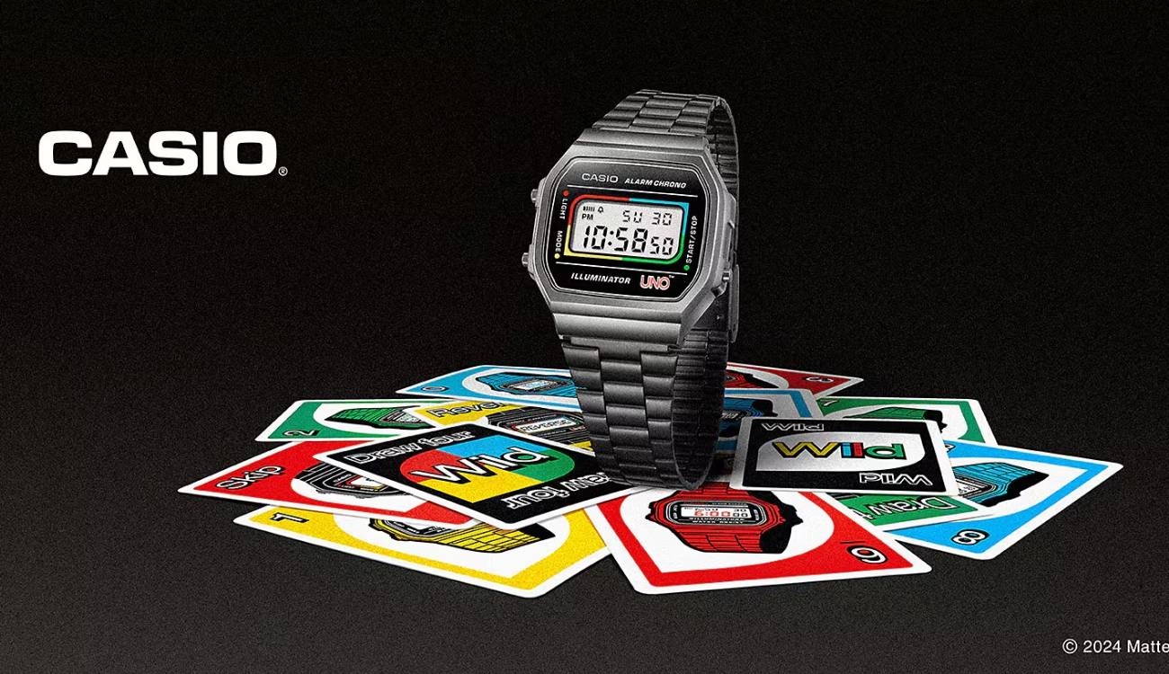 Casio cuenta con una familia de relojes inspirados en UNO, el conocido juego de cartas