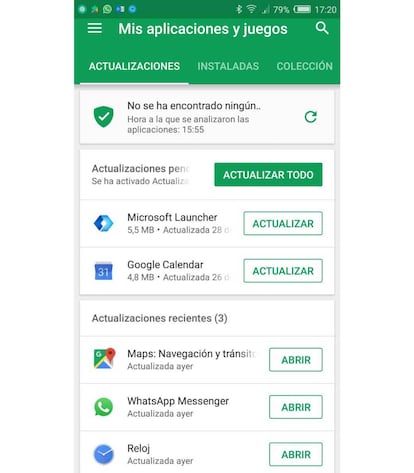 Sólo desde la zona de actualizaciones de la tienda oficial debemos actualizar WhatsApp, nunca desde la propia tienda como una app más