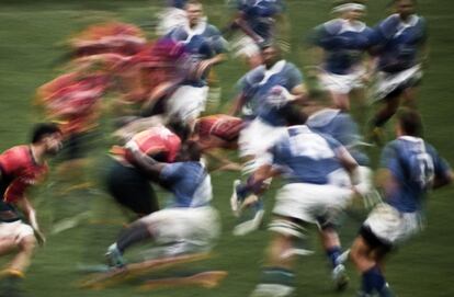 Partido entre España y Namibia, en el Central de la Ciudad Universitaria, bajo una tormenta. (Madrid, noviembre de 2022).