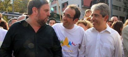 Oriol Junqueras, líder de ERC; el coordinador general de CDC, Josep Rull; y el conseller de la Presidencia, Francesc Homs.