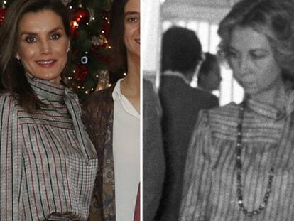 A la izquierda, la reina Letizia el pasado 5 de enero; y a la derecha, do&ntilde;a Sof&iacute;a en 1984.