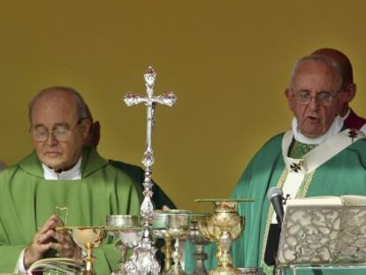 Pope Francis (right), along with Archbishop Jaime Ortega in Havana on Sunday.