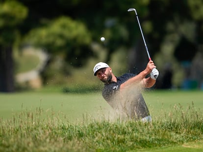 Rahm, en la ronda de práctica en el US Open.