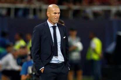 El entrenador del Real Madrid Zinedine Zidane, durante el partido.