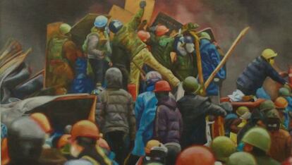 Militantes contra las fuerzas del regimen de Kiev, obra de Miguel Aguirre.