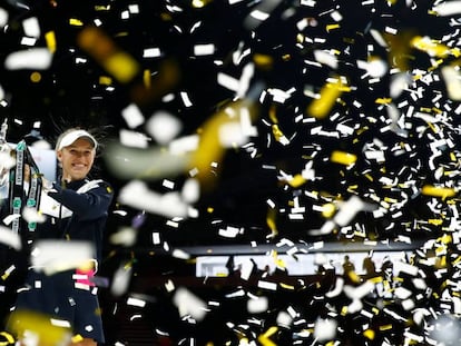 Wozniacki celebra su triunfo en la Copa de Maestras.