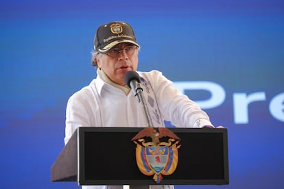 Gustavo Petro, durante su discurso hacia Europa, este jueves en Cauca.