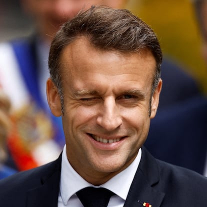 El presidente de Francia, Emmanuel Macron, el domingo después de votar en la segunda vuelta de las legislativas.