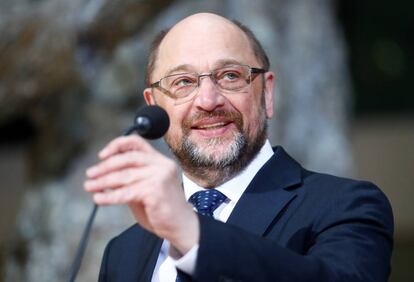 El l&iacute;der del partido socialdem&oacute;crta alem&aacute;n, Martin Schulz, durante una conferencia de prensa el jueves en Berl&iacute;n.  