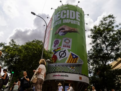 Publicidad electoral de Vox en Madrid, denunciada como delito de odio, el pasado 20 de junio.