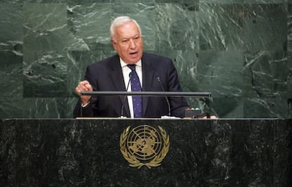 El ministro de Exteriores dirigi&eacute;ndose al plenario de las Naciones Unidas