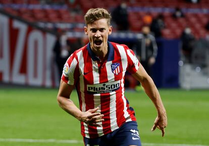 Marcos Llorente, en un partido con el Atlético el pasado 10 de marzo en el Wanda Metropolitano.