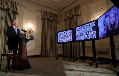 El presidente Joe Biden, en una ceremonia virtual en la Casa Blanca en Washington.

