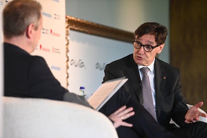 El presidente de la Generalitat de Cataluña, Salvador Illa, participa en un desayuno informativo, organizado por El Periódico de Aragón, este viernes en Zaragoza.