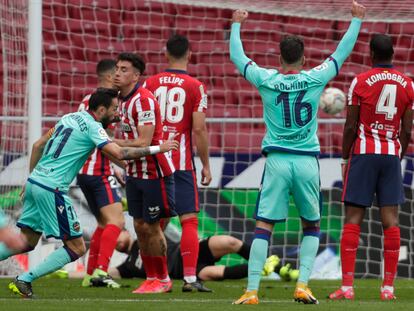 Morales celebra su gol ante el Atlético este sábado en el Wanda.