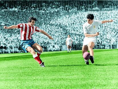 Sanchis corta un centro de Ufarte en un Real Madrid-Atlético.